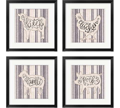 Striped Country Kitchen Animals 4 Piece Framed Art Print Set by Cindy Jacobs