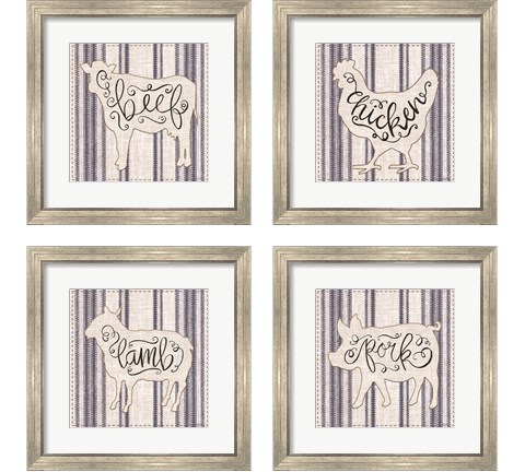 Striped Country Kitchen Animals 4 Piece Framed Art Print Set by Cindy Jacobs