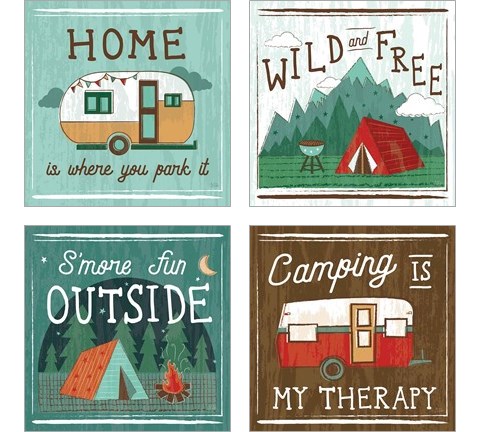 Comfy Camping 4 Piece Art Print Set by Melissa Averinos