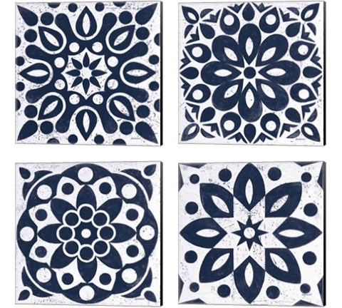 Blue and White Tile 4 Piece Canvas Print Set by Kathrine Lovell