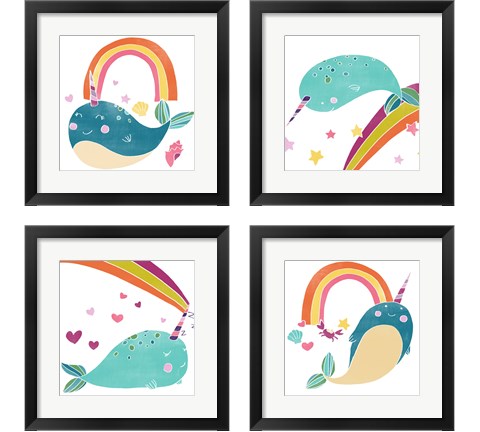 Happy Narwals 4 Piece Framed Art Print Set by June Erica Vess