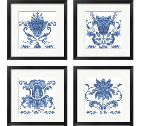 Indigo Chint 4 Piece Framed Art Print Set by Melissa Wang