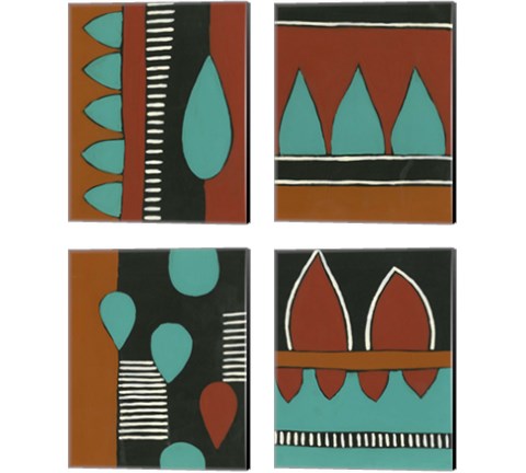 Rust & Teal Patterns 4 Piece Canvas Print Set by Regina Moore