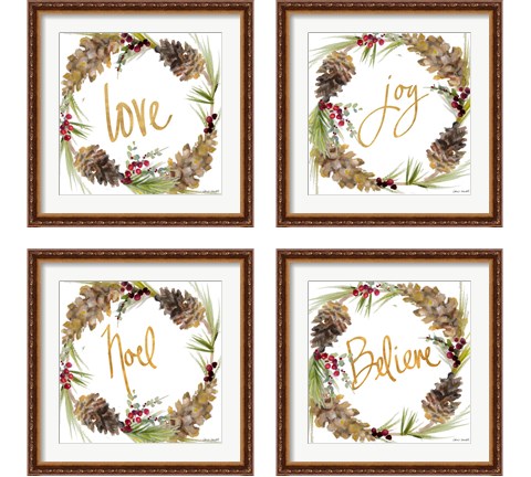 Gold Christmas Wreath4 Piece Framed Art Print Set by Lanie Loreth