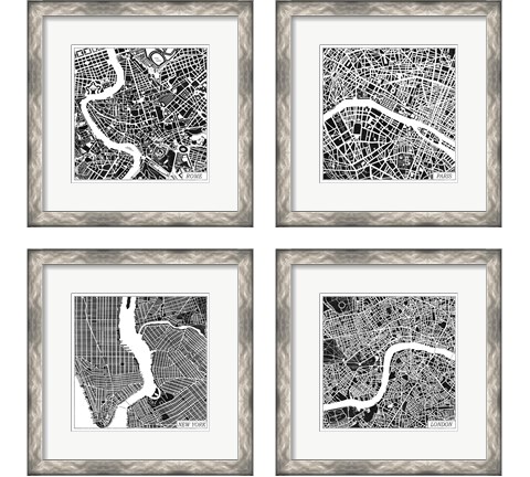 City Maps Black 4 Piece Framed Art Print Set by Laura Marshall