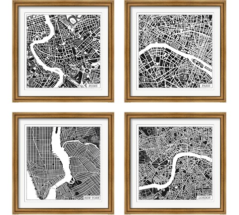 City Maps Black 4 Piece Framed Art Print Set by Laura Marshall