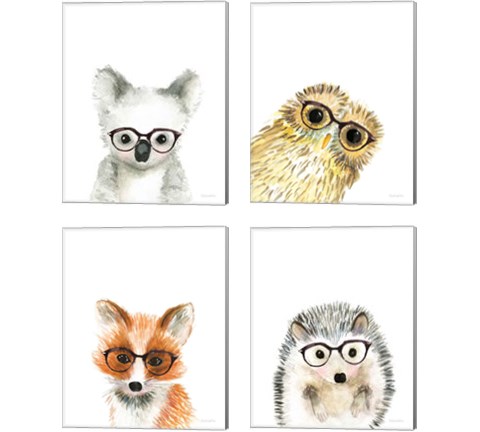 Animal in Glasses 4 Piece Canvas Print Set by Mercedes Lopez Charro