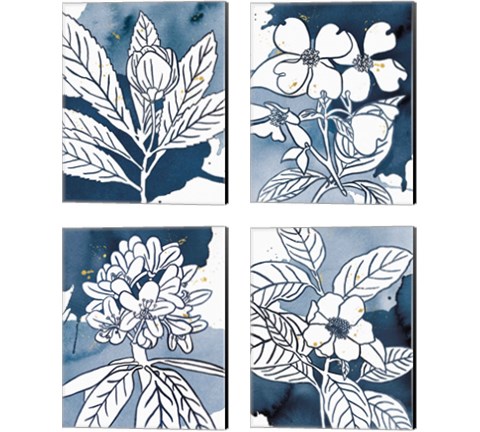 Indigo Blooms 4 Piece Canvas Print Set by Wild Apple Portfolio