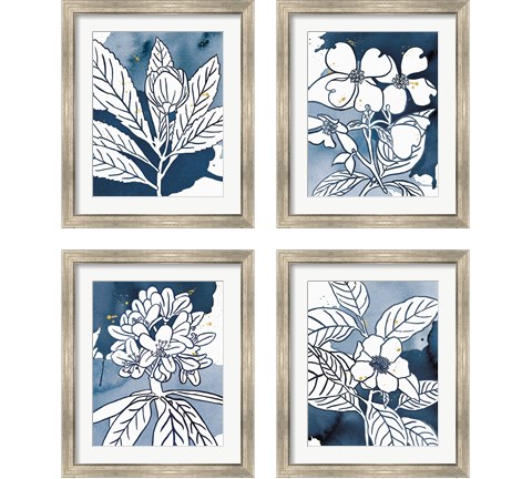 Indigo Blooms 4 Piece Framed Art Print Set by Wild Apple Portfolio