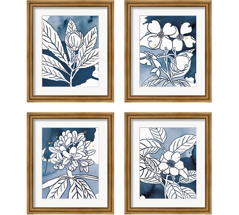 Indigo Blooms 4 Piece Framed Art Print Set by Wild Apple Portfolio
