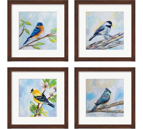 Birds on Blue 4 Piece Framed Art Print Set by Jeanette Vertentes