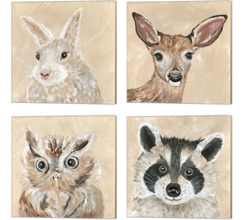 Fuzzy Friends 4 Piece Canvas Print Set by Cindy Jacobs