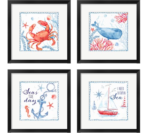 Nautical Sea Life 4 Piece Framed Art Print Set by Cynthia Coulter