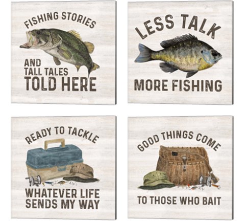 Less Talk More Fishing 4 Piece Canvas Print Set by Tara Reed