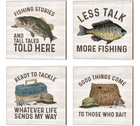 Less Talk More Fishing 4 Piece Canvas Print Set by Tara Reed