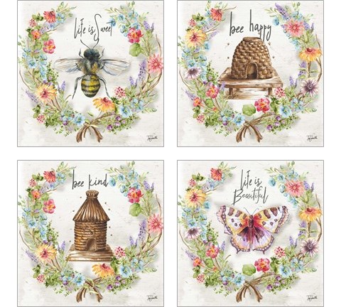Butterfly and Herb Blossom Wreath 4 Piece Art Print Set by Tre Sorelle Studios
