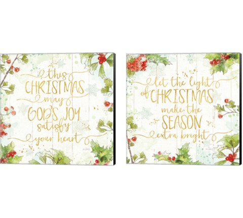 Christmas Sentiments Gold 2 Piece Canvas Print Set by Katie Pertiet