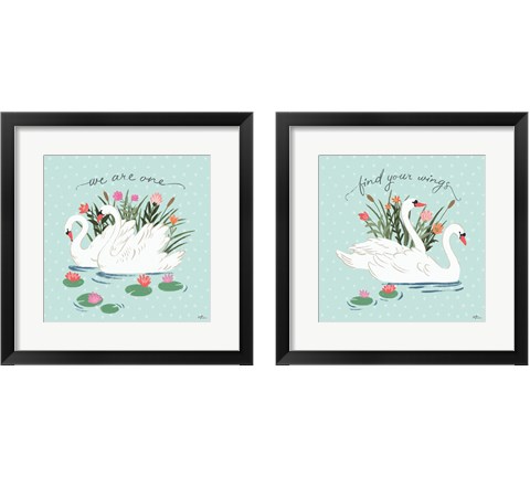Swan Lake Mint 2 Piece Framed Art Print Set by Janelle Penner
