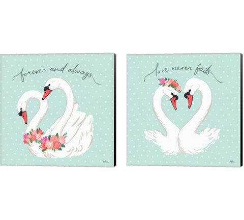 Swan Lake Mint 2 Piece Canvas Print Set by Janelle Penner
