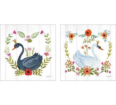 Swan Love 2 Piece Art Print Set by Farida Zaman