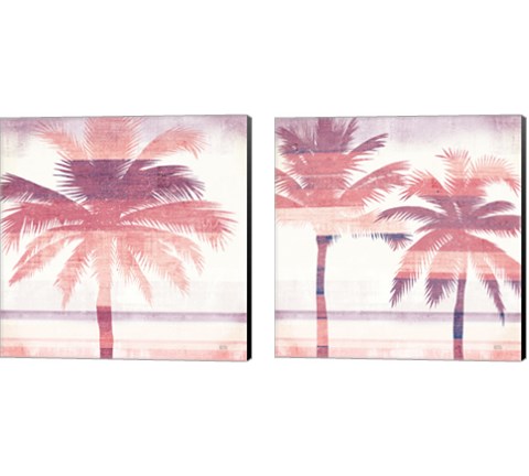 Beachscape Palms Pink Purple 2 Piece Canvas Print Set by Michael Mullan