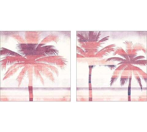 Beachscape Palms Pink Purple 2 Piece Art Print Set by Michael Mullan