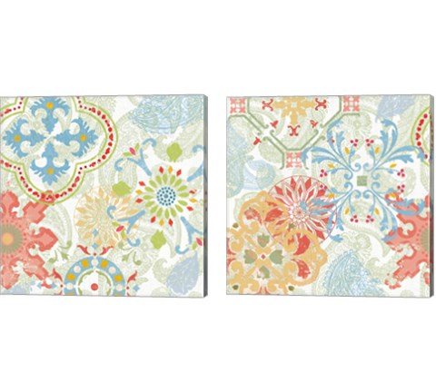 Crimson Stamps Spring 2 Piece Canvas Print Set by Pela Studio