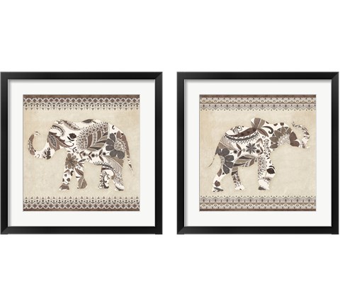 Boho Elephant Neutral 2 Piece Framed Art Print Set by Wild Apple Portfolio