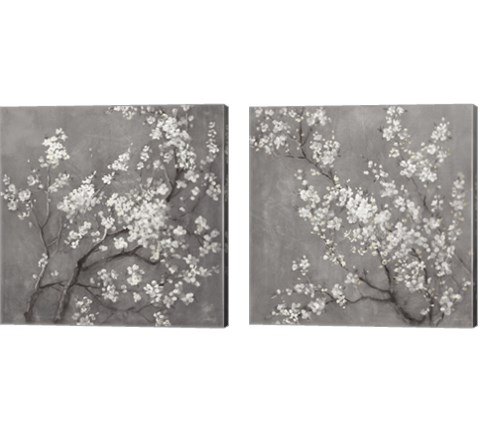 White Cherry Blossoms on Grey 2 Piece Canvas Print Set by Danhui Nai