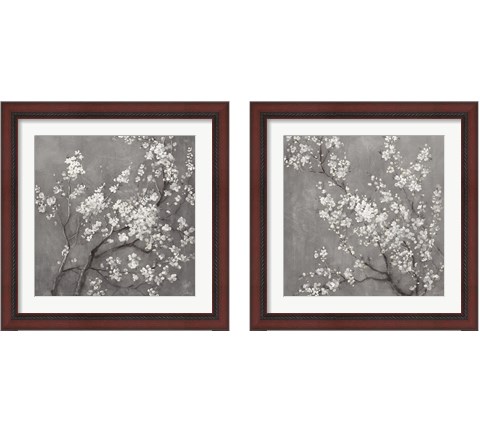White Cherry Blossoms on Grey 2 Piece Framed Art Print Set by Danhui Nai