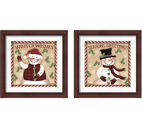Season's Greetings Snowmen 2 Piece Framed Art Print Set by Jen Killeen