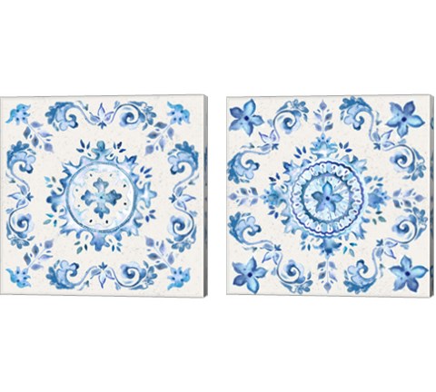 Artisan Medallions White/Blue 2 Piece Canvas Print Set by Tre Sorelle Studios