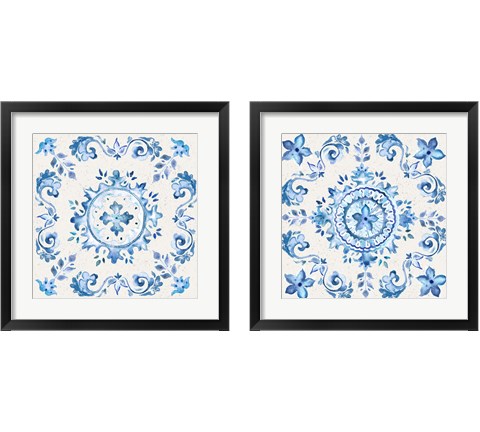 Artisan Medallions White/Blue 2 Piece Framed Art Print Set by Tre Sorelle Studios