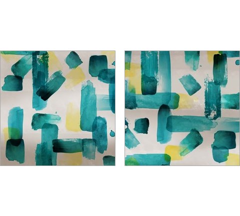 Aqua Abstract Square 2 Piece Art Print Set by Northern Lights
