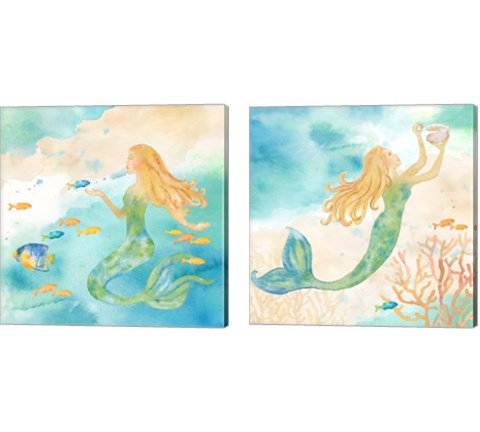 Sea Splash Mermaid 2 Piece Canvas Print Set by Cynthia Coulter