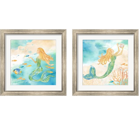 Sea Splash Mermaid 2 Piece Framed Art Print Set by Cynthia Coulter