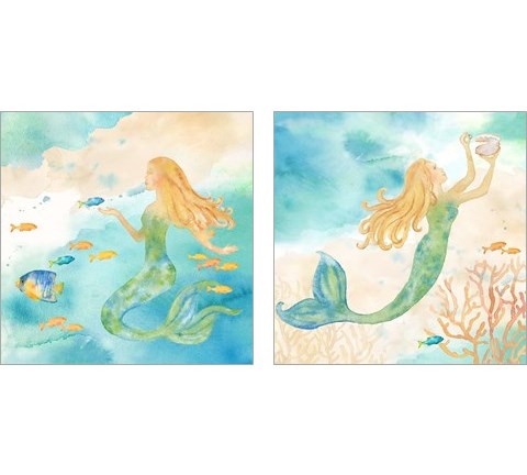 Sea Splash Mermaid 2 Piece Art Print Set by Cynthia Coulter