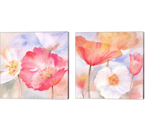 Watercolor Poppy Meadow Pastel 2 Piece Canvas Print Set by Cynthia Coulter