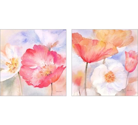 Watercolor Poppy Meadow Pastel 2 Piece Art Print Set by Cynthia Coulter
