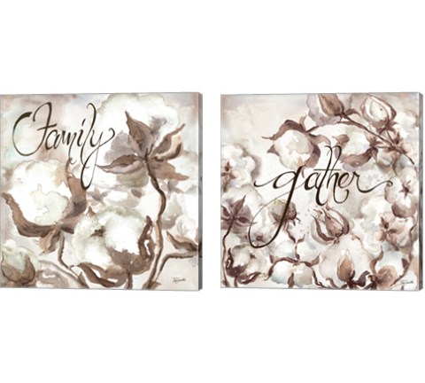 Cotton Boll Triptych Sentimen 2 Piece Canvas Print Set by Tre Sorelle Studios