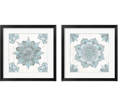 Mandala Morning Blue and Gray 2 Piece Framed Art Print Set by Anne Tavoletti