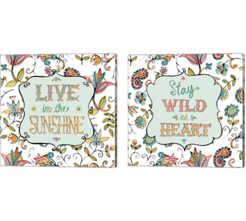 Peace and Paisley on White 2 Piece Canvas Print Set by Anne Tavoletti