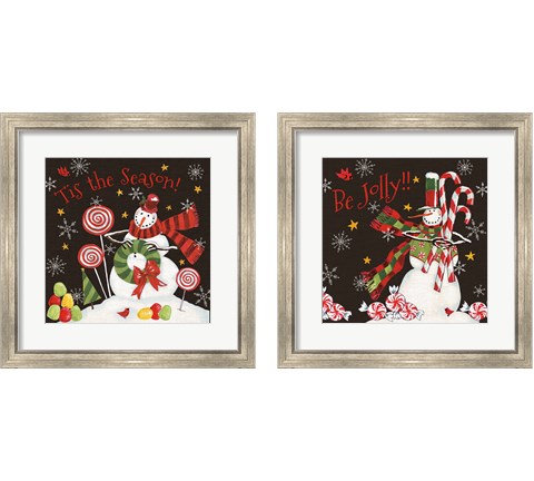 Sweet Snowmen Black 2 Piece Framed Art Print Set by Anne Tavoletti