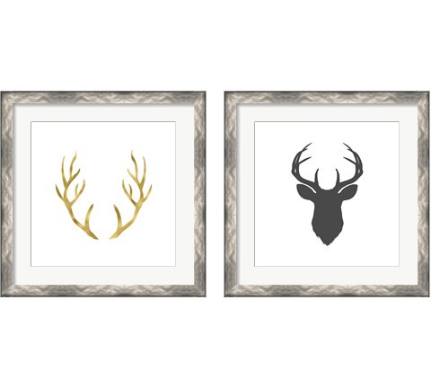 Charcoal Deer Head 2 Piece Framed Art Print Set by Tara Moss