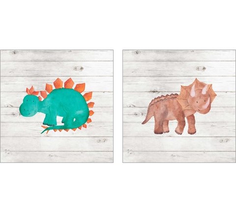 Water Color Dino  2 Piece Art Print Set by Tamara Robinson