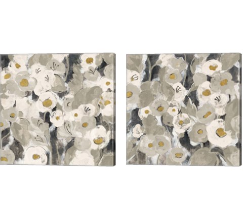 Velvety Florals Neutral 2 Piece Canvas Print Set by Silvia Vassileva