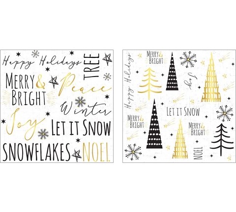 Let It Snow Gold 2 Piece Art Print Set by ND Art & Design