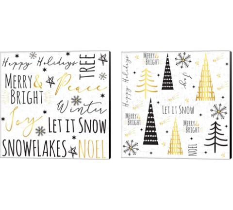 Let It Snow Gold 2 Piece Canvas Print Set by ND Art & Design