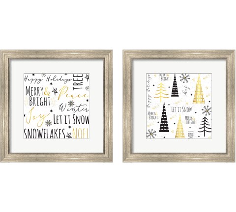 Let It Snow Gold 2 Piece Framed Art Print Set by ND Art & Design