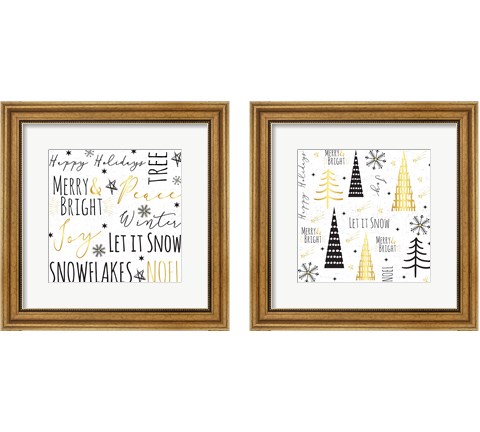 Let It Snow Gold 2 Piece Framed Art Print Set by ND Art & Design